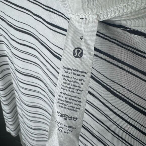 Lululemon Cates Tee, Cut Back Stripe White Black, SZ 4, EUC - Picture 6 of 6